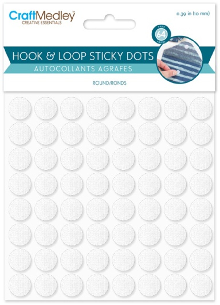 MultiCraft 3D Dual-Adhesive Hook & Loop Dots-White Round, 3/8, 64/Pkg